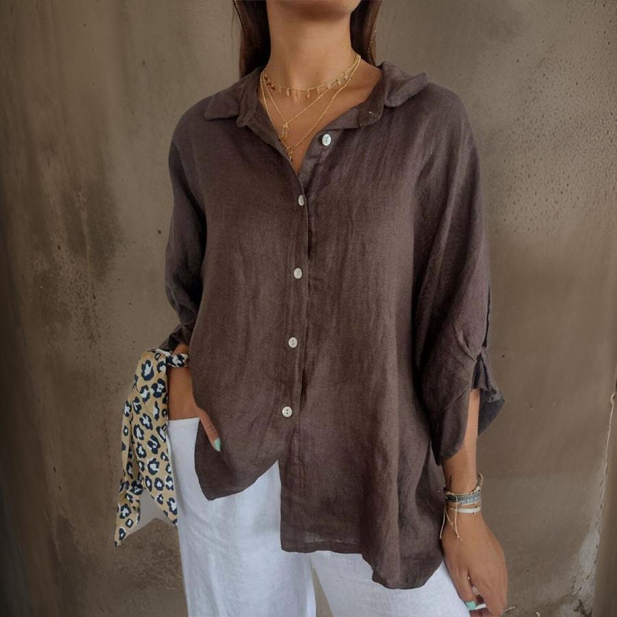 CLARA™ | CLASSIC LINEN POLO BLOUSE