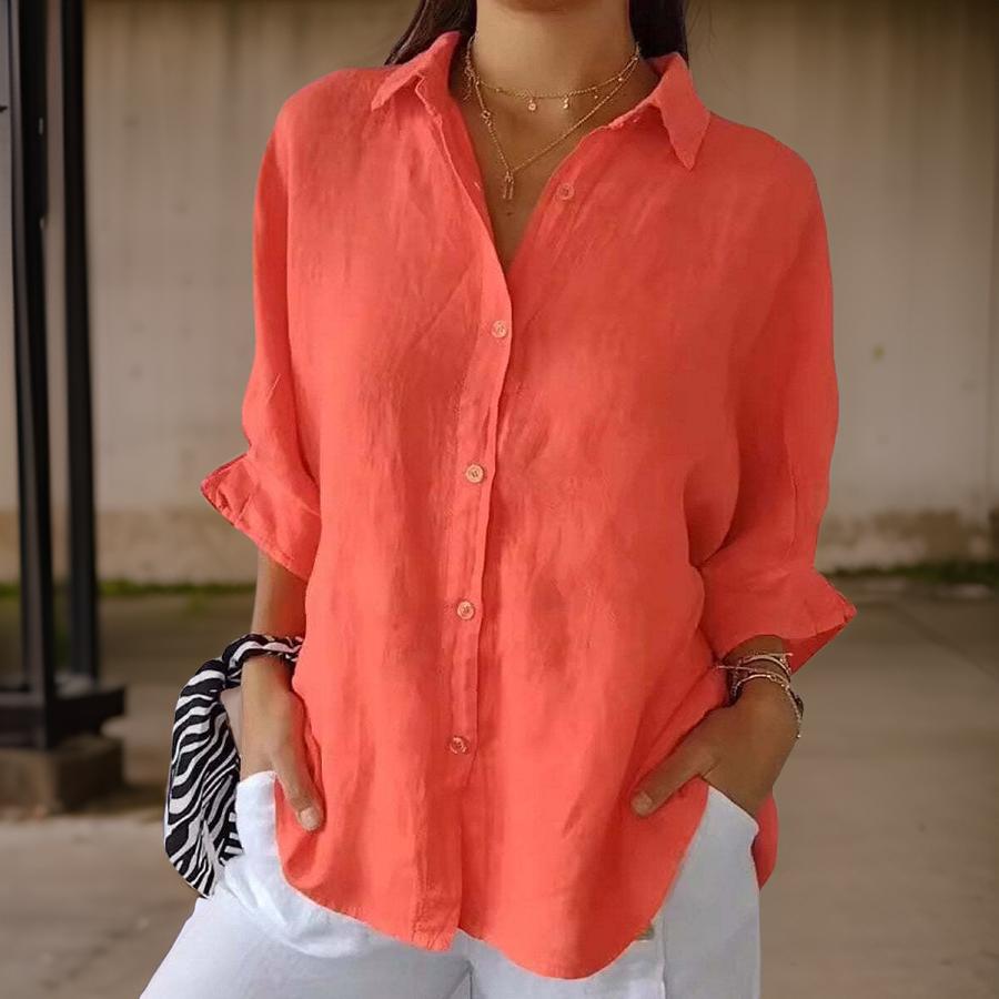 CLARA™ | CLASSIC LINEN POLO BLOUSE